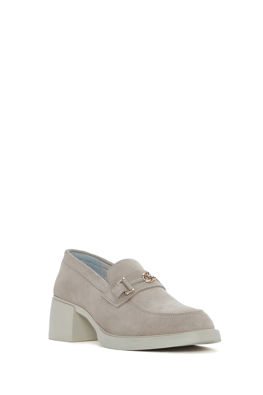 Women's Beige Buckled Thick Heel Suede Leather Masculine Loafer