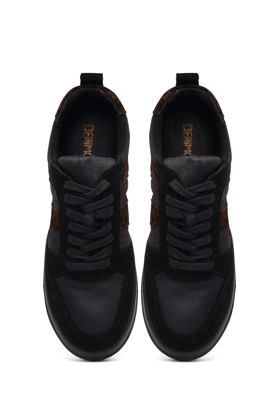 Kadın Siyah Bağcıklı Desenli Deri Sneaker
