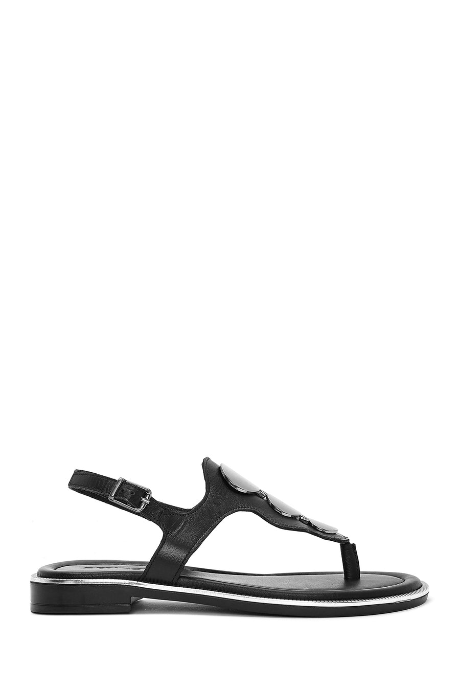 Women's Black Leather Flip-Flop Sandals 25SFD361918 | Derimod
