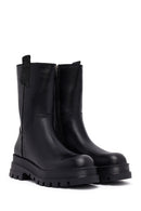 Woman Black Zippered Thick Sole Leather Boat | Derimod