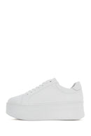 Women's White Lace-up Thick-Sole Leather Sneaker | Derimod