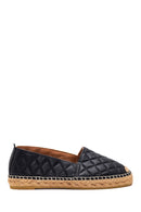 Women's Black Leather Quilted Espadrilles | Derimod