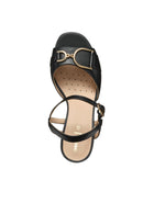 Geox Women Black D New Eraklia 80 Ankle Buckle Thick Heel Leather Sandal | Derimod