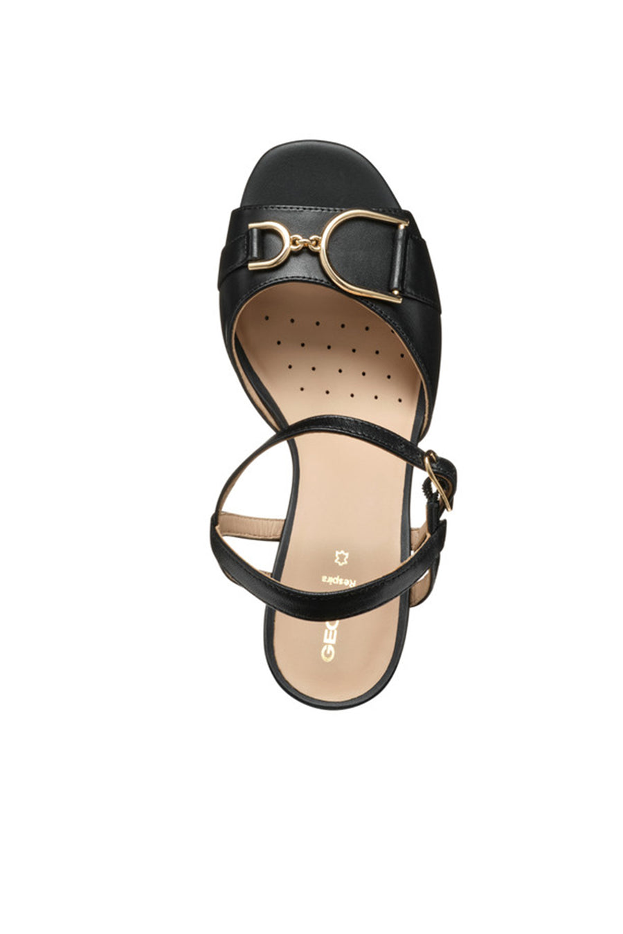 Geox Women Black D New Eraklia 80 Ankle Buckle Thick Heel Leather Sandal