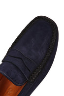 Men's Navy Blue Nubuck Leather Casual Loafer | Derimod