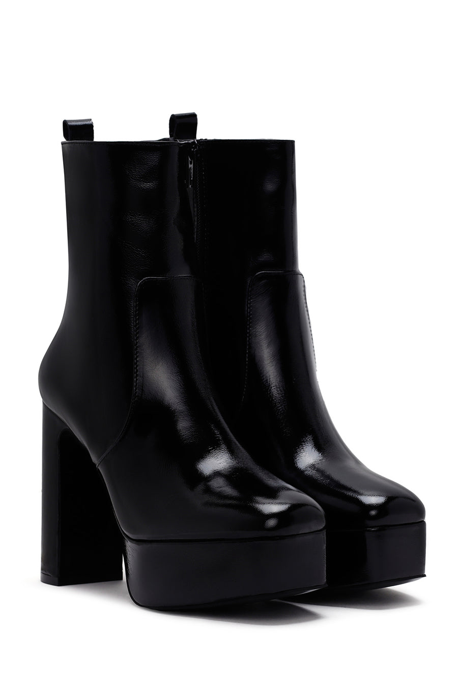 Women's Black Platform Thick Heeled Patent Leather Boots
