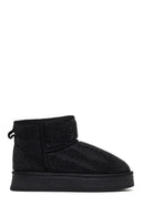 Woman Black Thick-Soled Embellished Leather Teddy Boots | Derimod