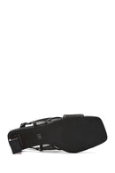 Women's Black Fabric Sandals with Thick Heels and Ankle Buckle | Derimod