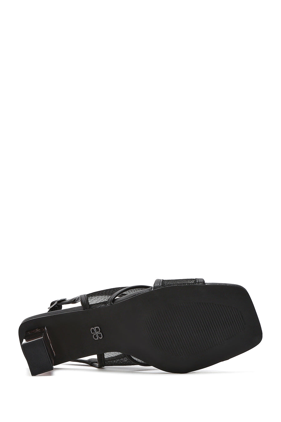 Women's Black Fabric Sandals with Thick Heels and Ankle Buckle