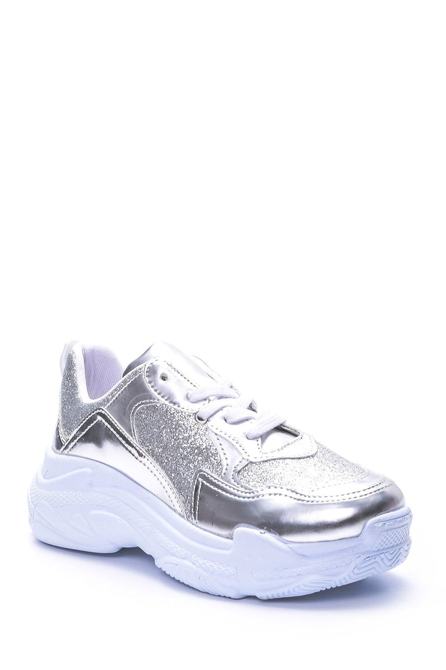 Kadın Yüksek Tabanlı Gümüş Sneaker