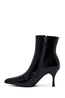 Woman Black Zip Closure Stiletto-Heel Patent Leather Leather Boots | Derimod