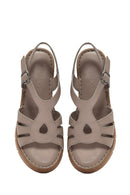 Women's Mink Ankle Strap Wedge Heel Leather Comfort Sandals | Derimod