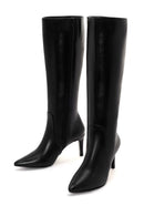 Women's Black Zippered Thin Heeled Leather Boots | Derimod