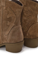 Woman Walnut Thick Heeled Suede Cowboy Boots | Derimod