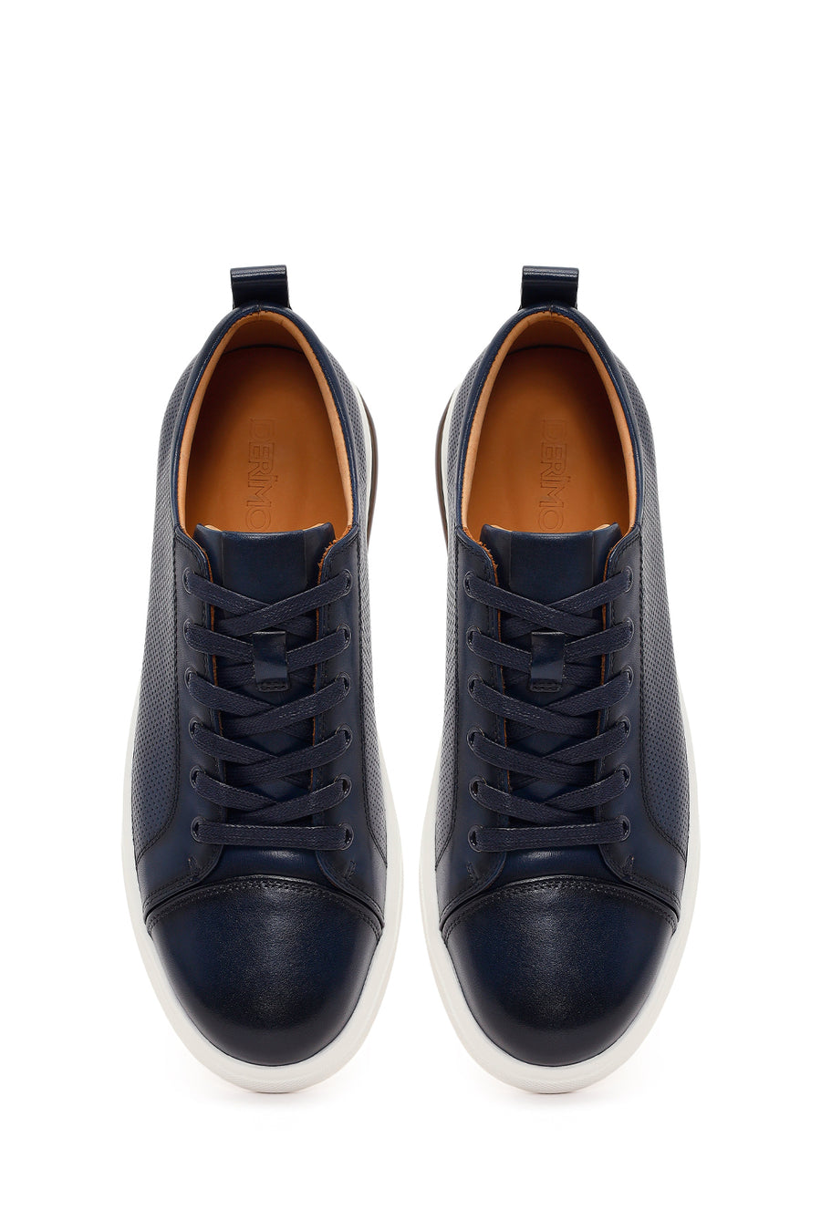 Erkek Lacivert Bağcıklı Deri Sneaker