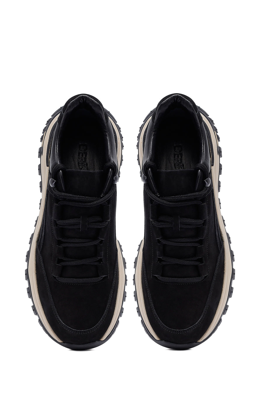Male Black Lace-Up Thick-Soled Nubuck Leather Casual Sneaker
