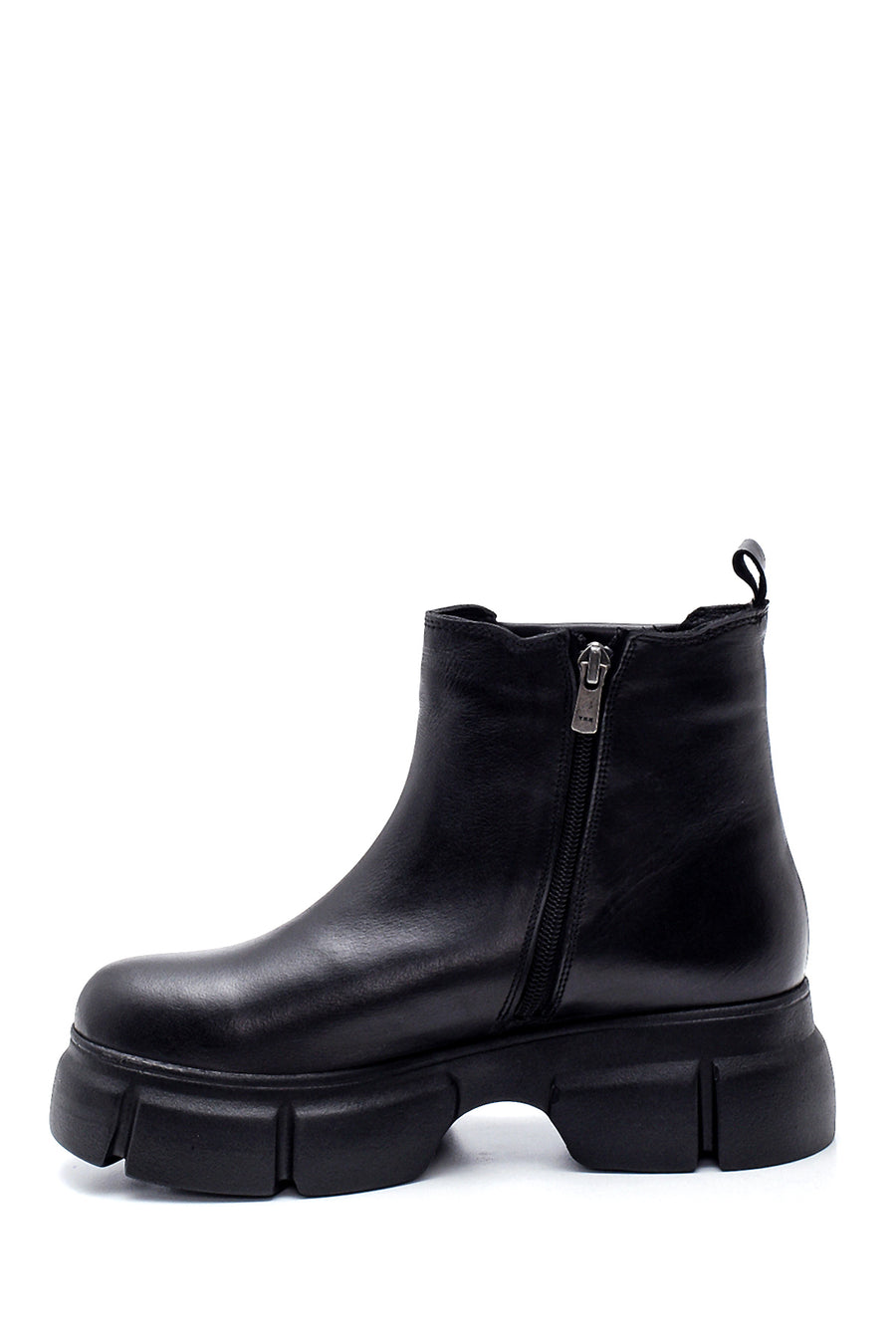 Women's Black Leather Thick Soled Boots