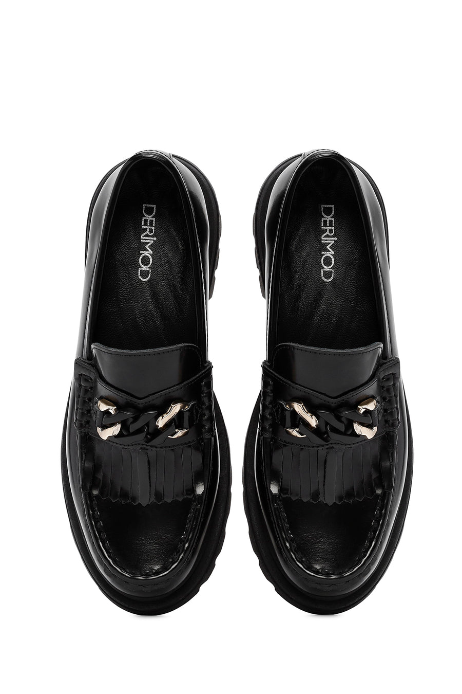 Kadın Siyah Toka Detaylı Deri Maskülen Loafer