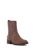 Woman Mink Zip Closure Short Thick Heeled Suede Boots | Derimod