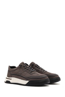Men's Grey Lace-Up Thick-Soled Nubuck Leather Sneakers | Derimod