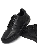 Men's Black Lace-Up Thick-Soled Leather Sneaker | Derimod
