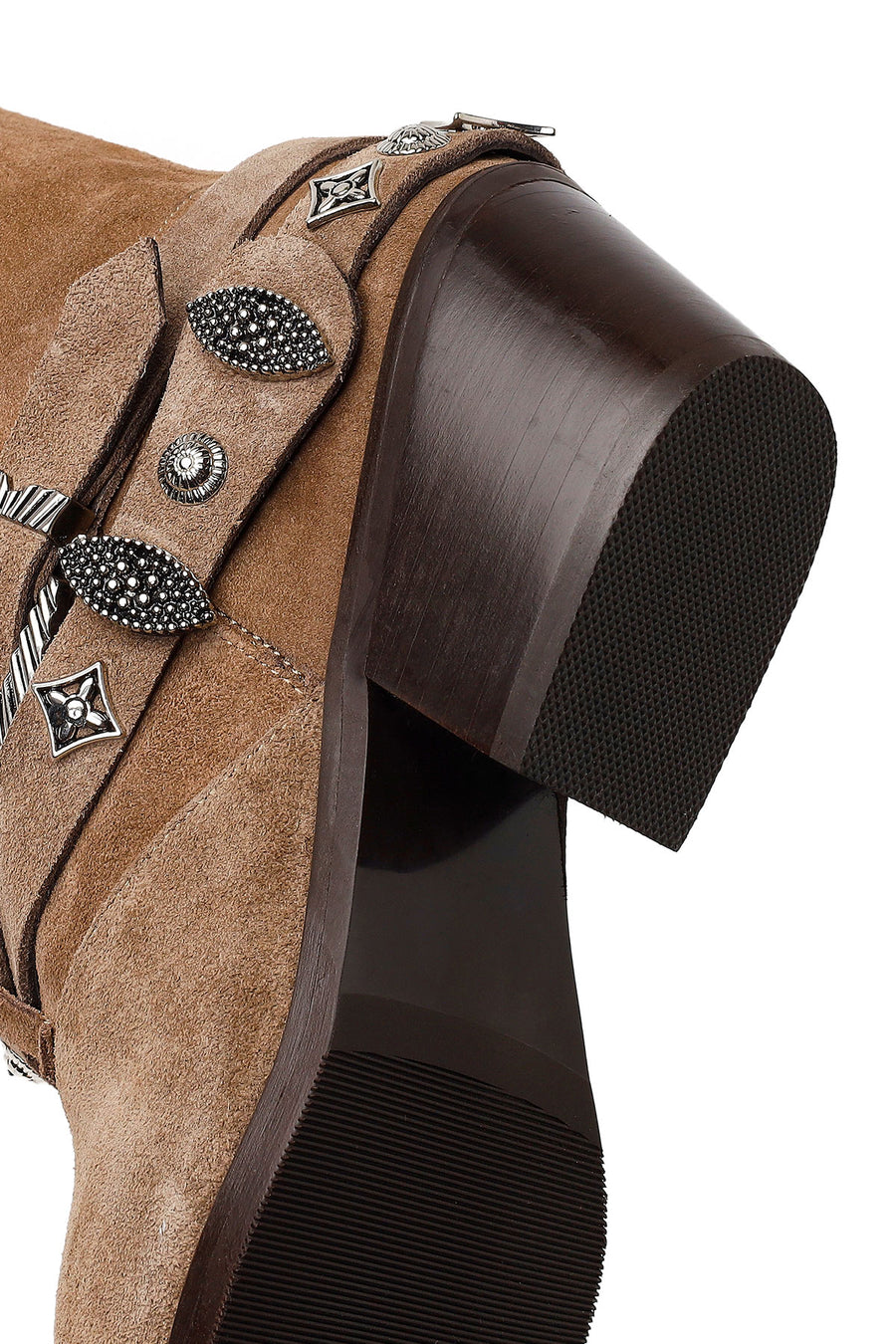 Woman Beige Thick-Heeled Suede Cowboy Boots