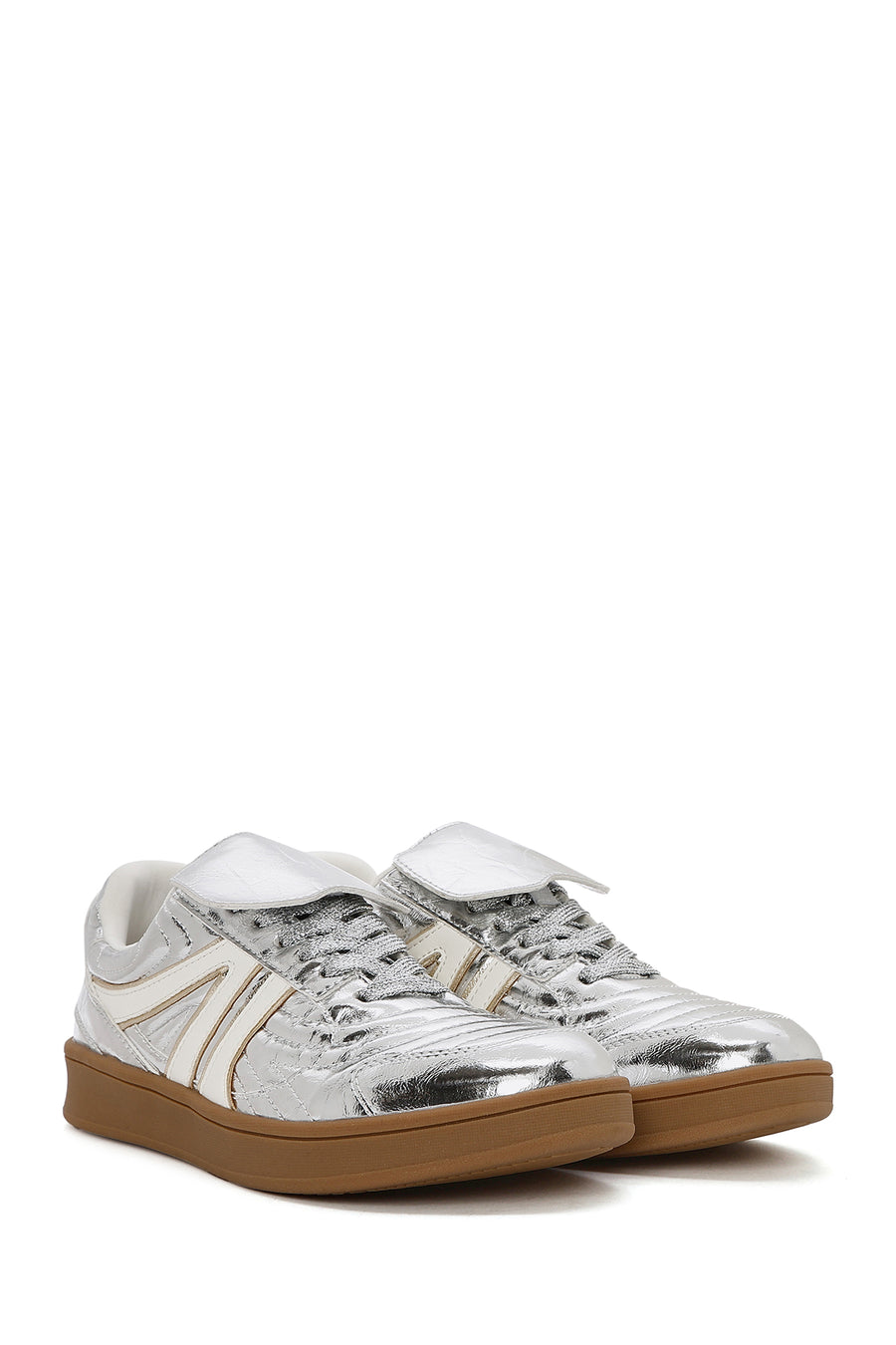 Women's Silver Lace-Up Metallic Sneakers