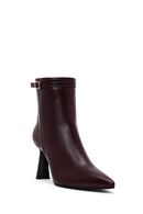 Women's Burgundy Zip-Up Leather Heeled Boots | Derimod