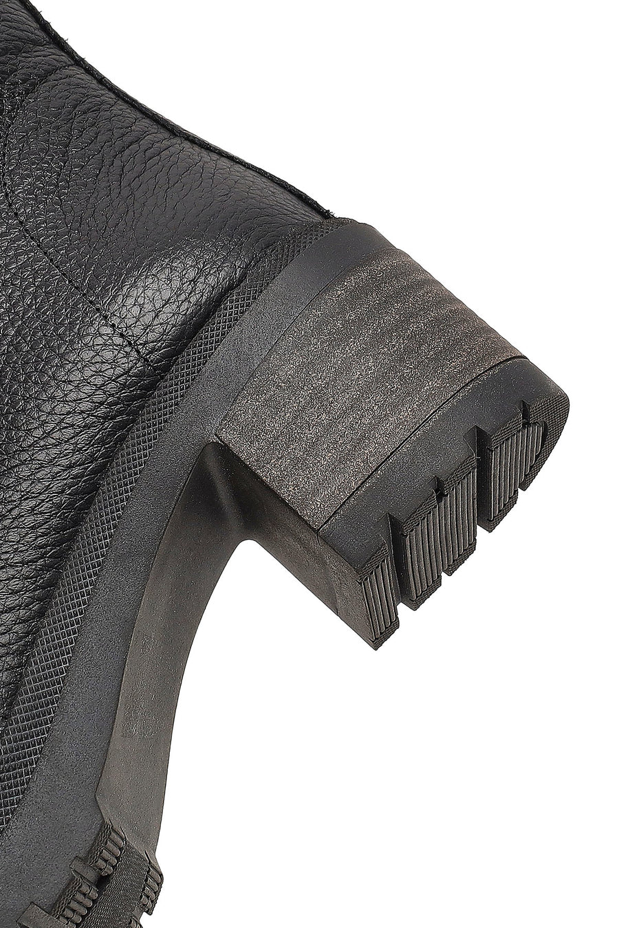 Women's Black Zippered Thick Heeled Leather Combat Boots