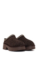Woman Brown Thick-Soled Leopard Patterned Suede Teddy Boots | Derimod