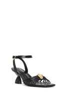 Woman Black Ankle Buckled Chunky Heeled Sandals | Derimod