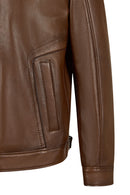 Christ Male Brown Mandarin Collar Leather Jacket | Derimod