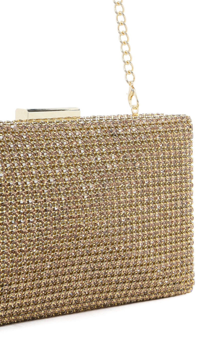 Women's Gold Long Strap Stone Mini Clutch Bag