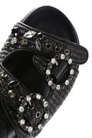 Women's Black Straw Stone Slippers | Derimod