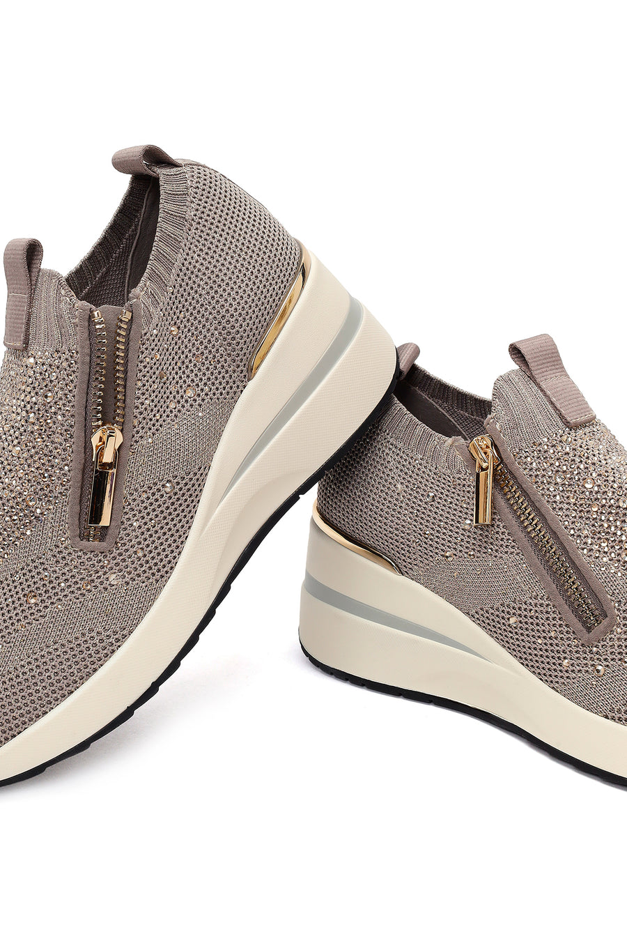 Derimod Zero Kadın Vizon Fermuarlı Dolgu Topuklu Kumaş Sneaker