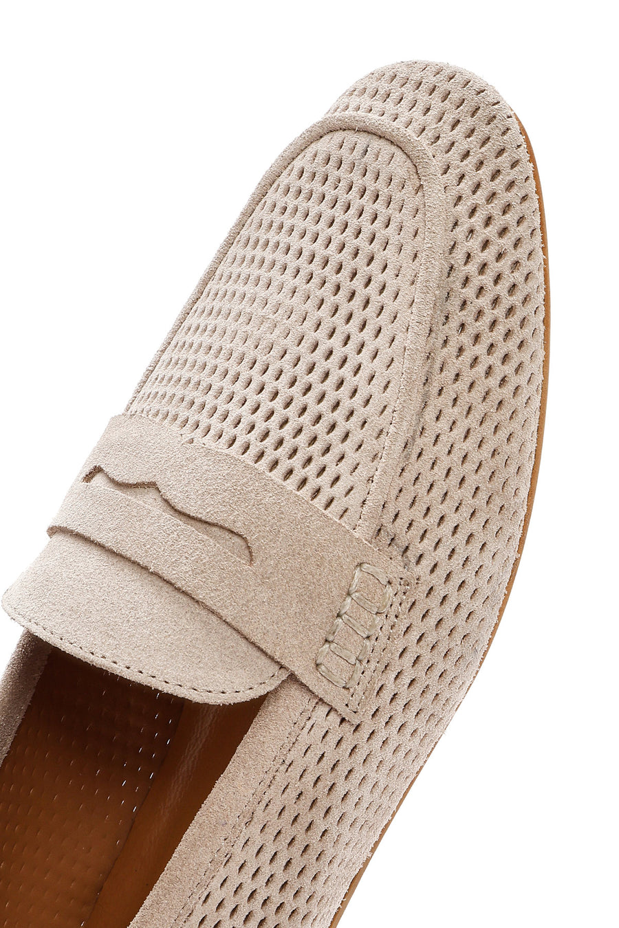 Women's Beige Mesh Suede Leather Loafer