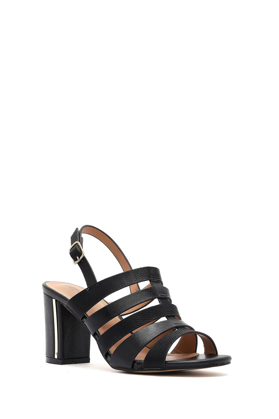 Women's Black Ankle Buckle Thick Heel Sandals