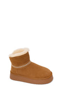 Woman Camel Thick-Soled Suede Teddy Boots | Derimod