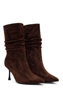 Woman Brown Thin-Heeled Suede Boots | Derimod