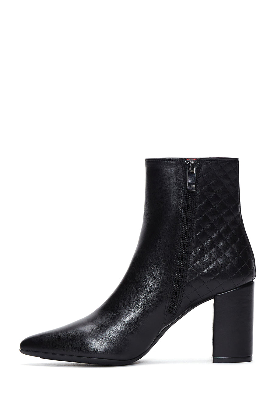 Women's Black Heeled Zippered Casual Leather Boots