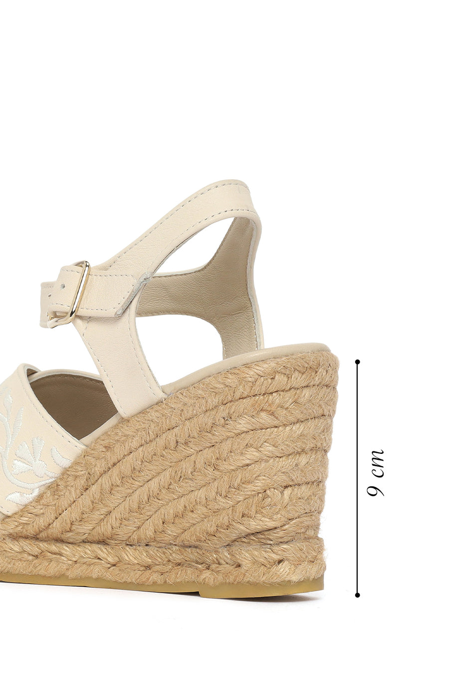 Woman Cream Ankle-Buckle Wedge-Heel Leather Espadrille Sandals