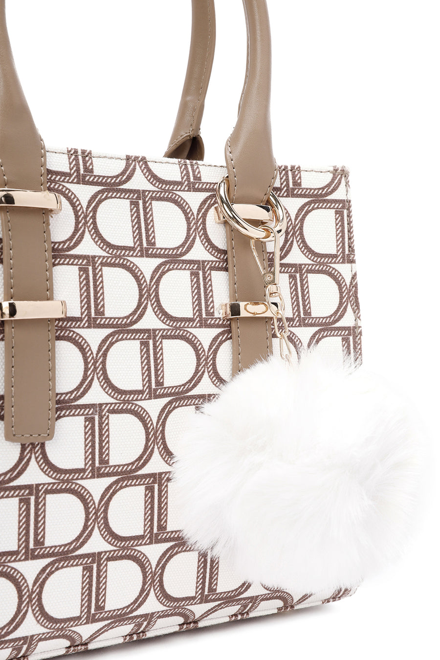 Women's Beige Long Strap Fabric Monogram Patterned Shoulder Bag