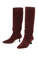Woman Burgundy Heeled Suede Boot | Derimod