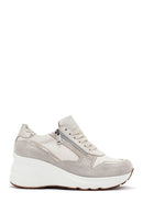 Women's Beige Lace-Up Zipper Detail Wedge Heel Leather Sneakers | Derimod