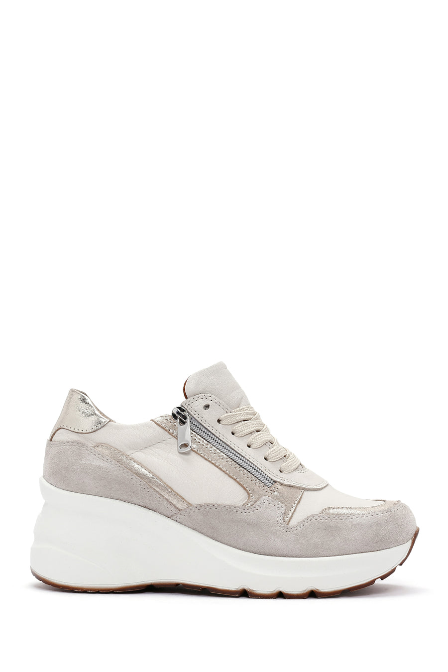 Women's Beige Leather Thick Soled Sneaker 23WFD371114 | Derimod