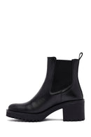 Woman Black Chunky Heels Leather Chelsea Boots | Derimod