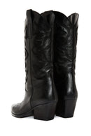 Women's Black Leather Heeled Cowboy Boots | Derimod