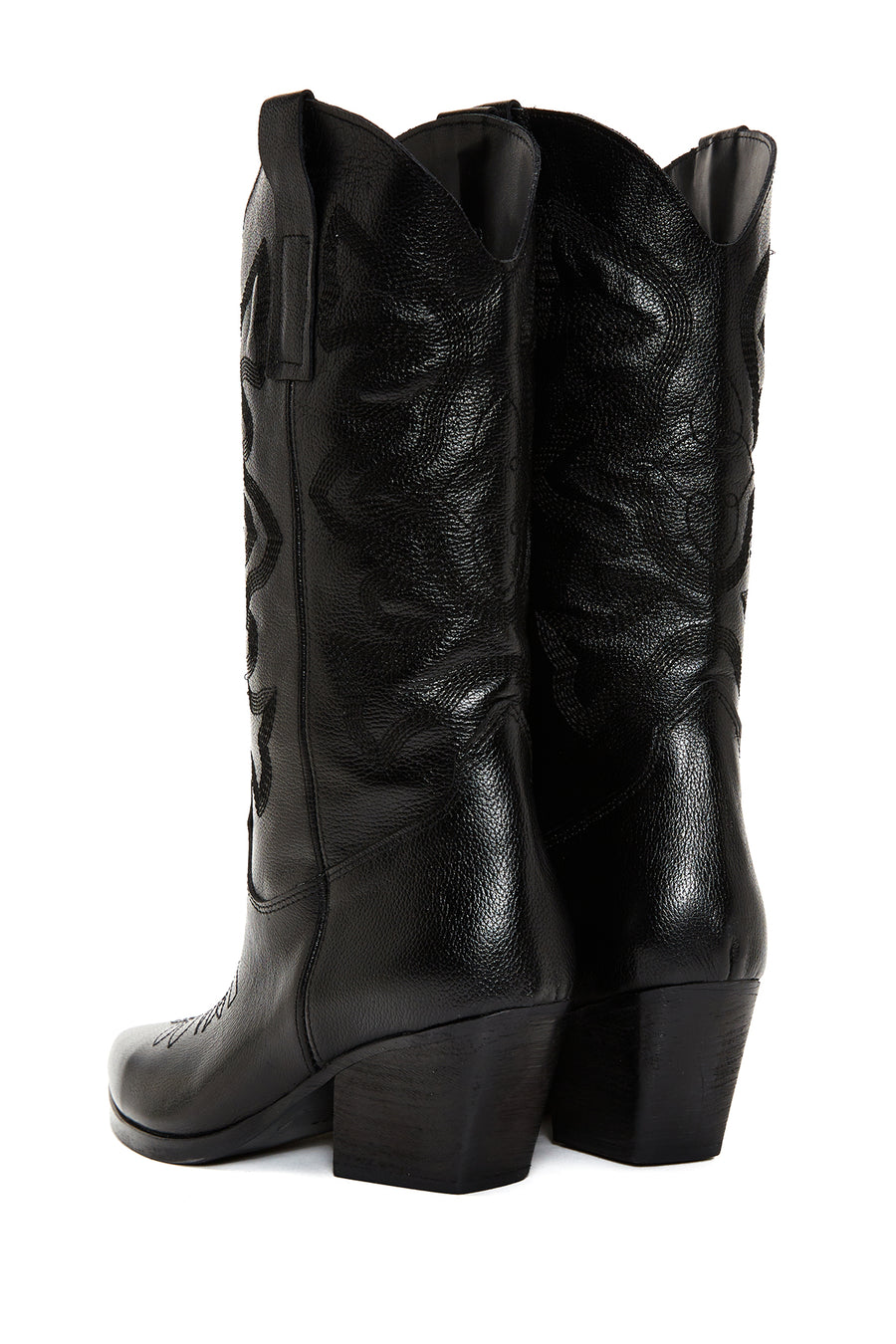 Women's Black Leather Heeled Cowboy Boots