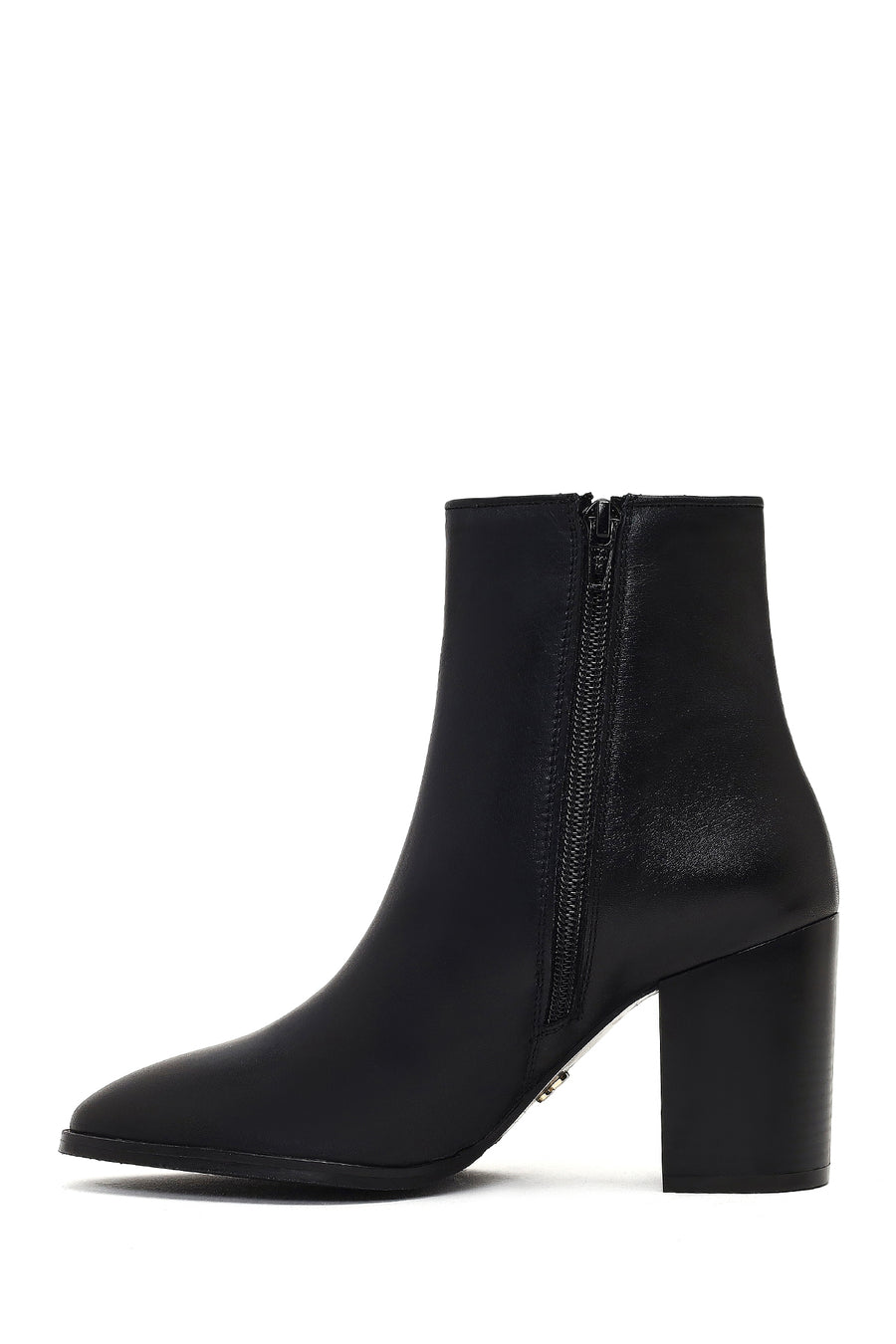 Woman Black Zip Closure Thick-Heeled Leather Boots