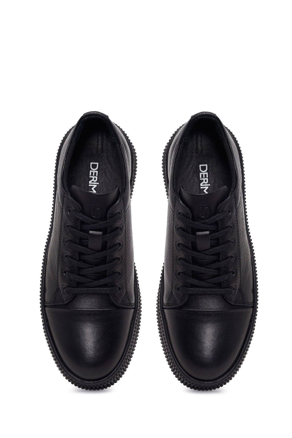 Erkek Siyah Bağcıklı Deri Sneaker
